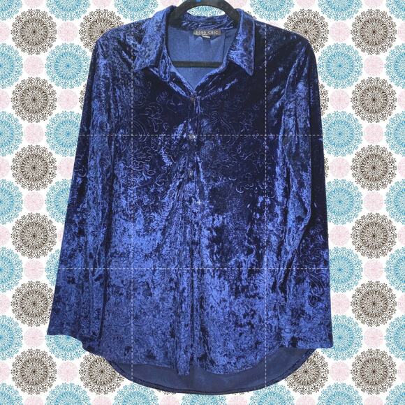 Boho Chic Velvet Hippie Tunic Womens M Raised Print Royal Blue Flare Sleeve - Picture 1 of 8